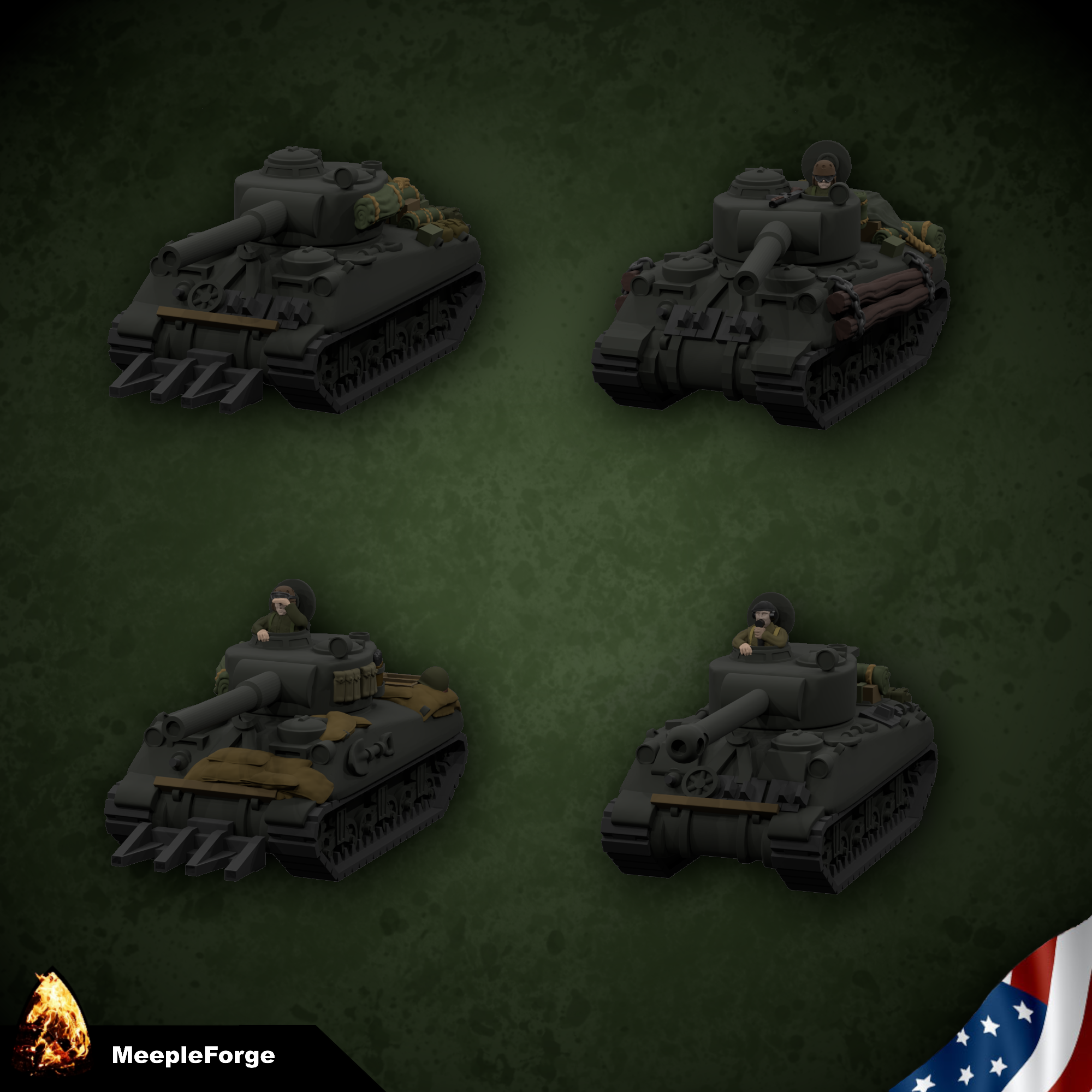 WW2 Sherman and Firefly Tank 32mm length 1:200 Scale